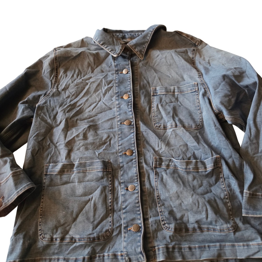 Well Worn Womens Denim Chore Jacket Light Wash Blue Button Front Utility XL